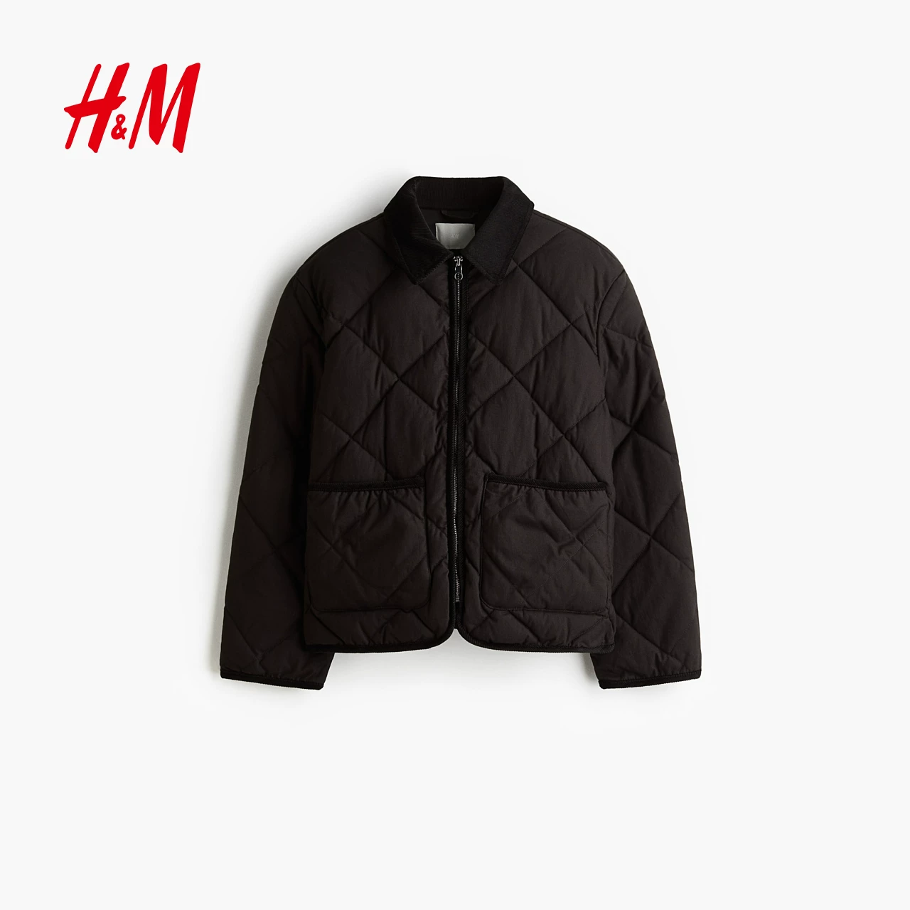 Winter corduroy down jacket with diamond pattern