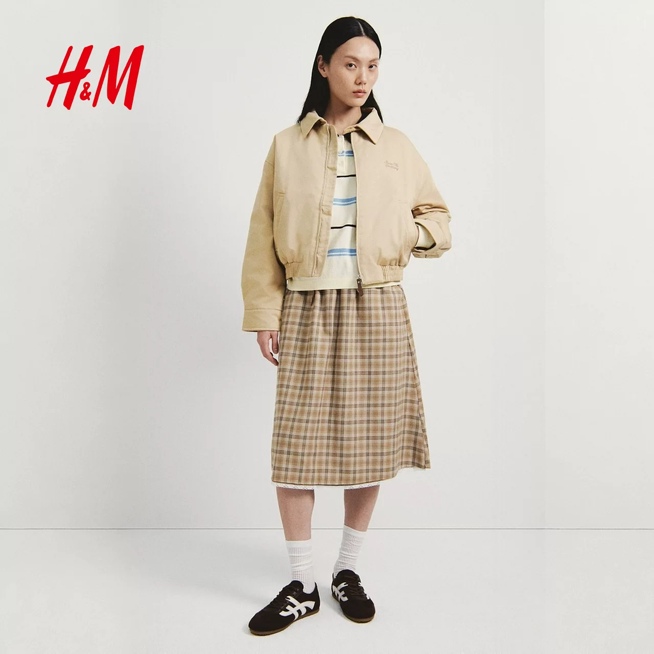 Женское хлопковое зимнее пальто HM, стиль Barn, бомбер, лацкет, молния, короткое пальто, хлопковое пальто 1323019