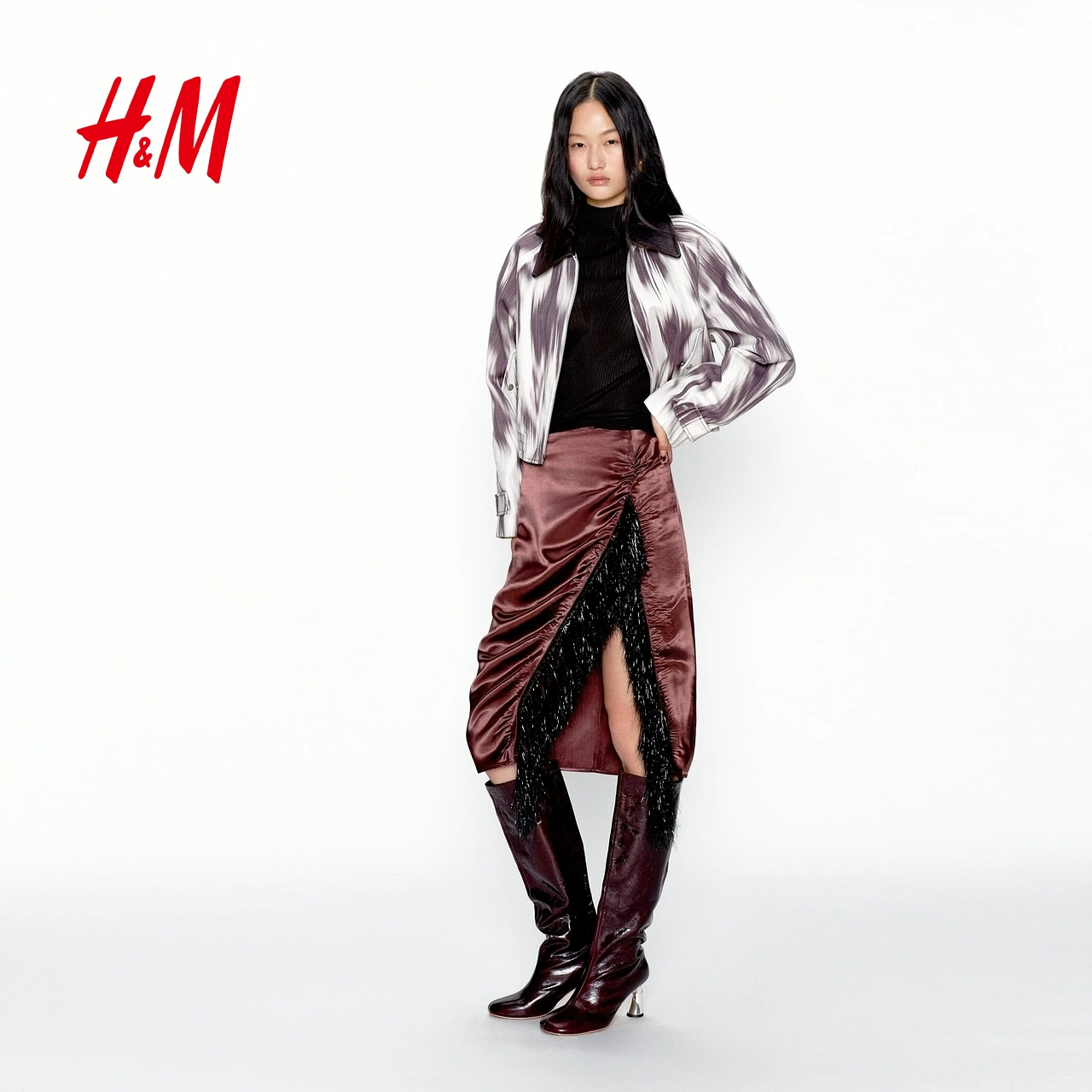 Женская короткая куртка JACQUES WEI H&M 2026 Новый принтованный хлопок Новогодняя куртка 1320587