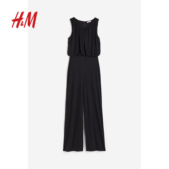 HM women's jumpsuit 2024 summer new style round neck drape straight pants sleeveless jumpsuit 1207703