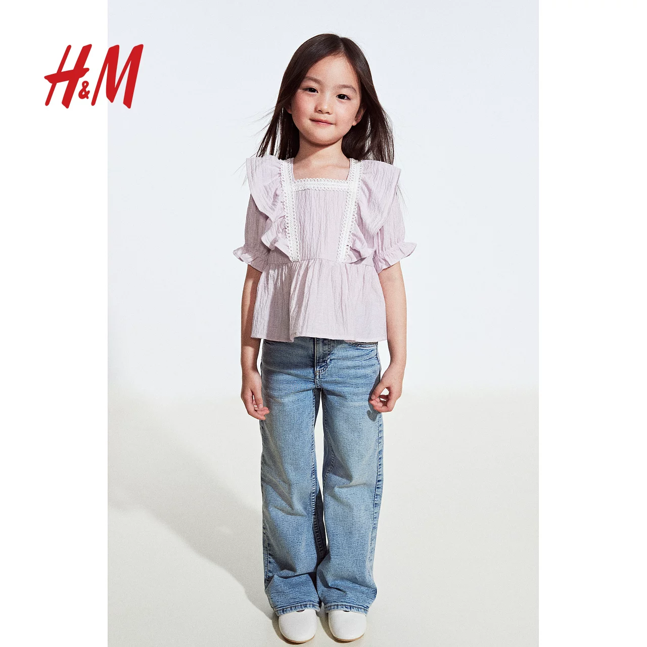 Детская одежда HM, детская рубашка для детей, летняя футболка с квадратным воротником, короткий рукав, casual, подол юбки, 1271988