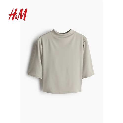 HM Женский новый зимний топ 2024 с высокими лацканами, облегающий топ из мягкого волокна с высоким воротником 1267584