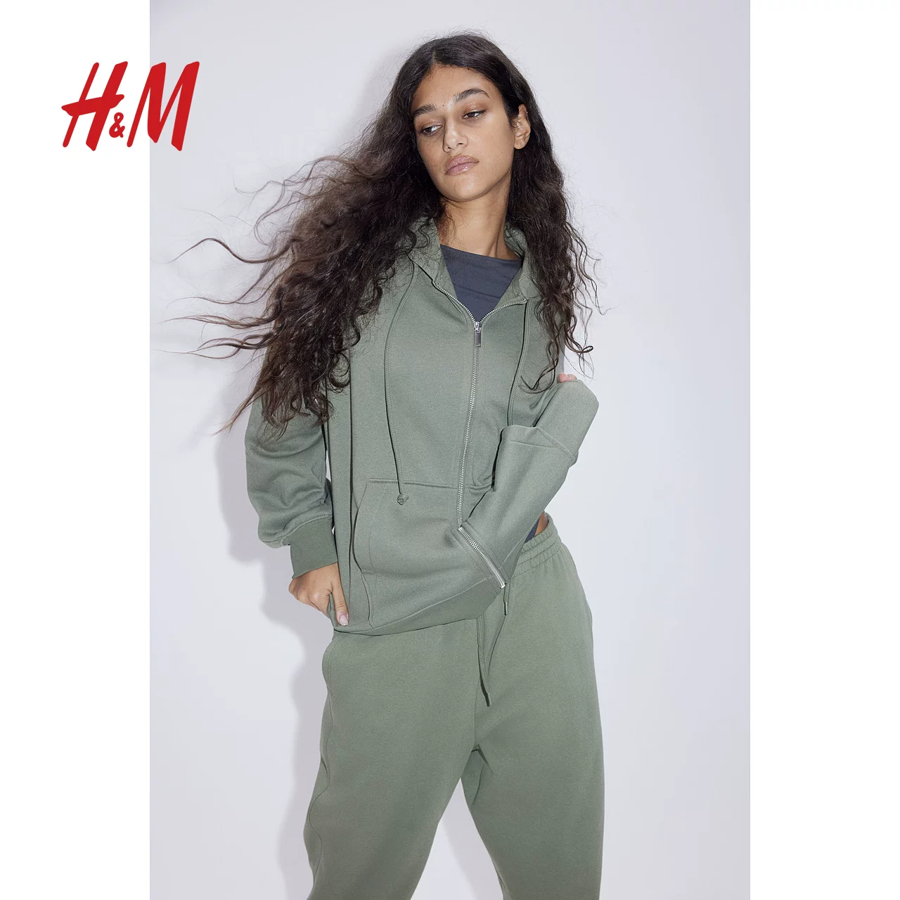 Женская толстовка HM с футболкой HM, тёплая повседневная, большой размер, молния, худи 1234775