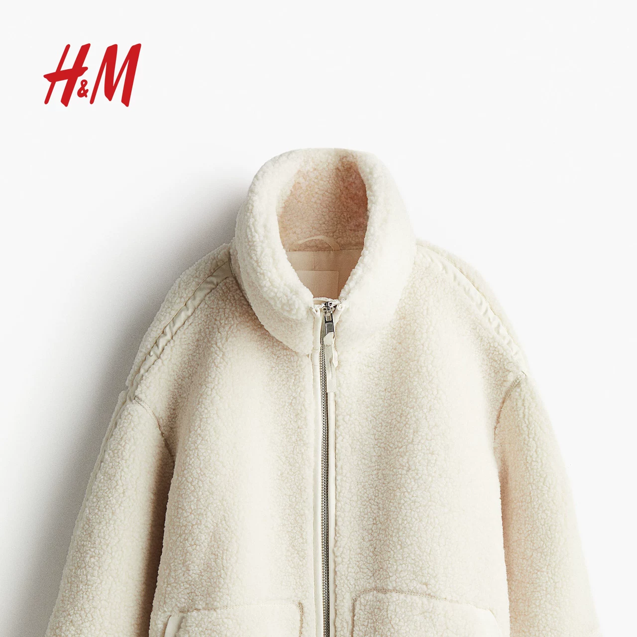 Женское короткое пальто HM с воротником стойкой, плюшево-бархатное полярное fleece, свободного кроя, тёплый имитационный шерпа кардиган 1226826