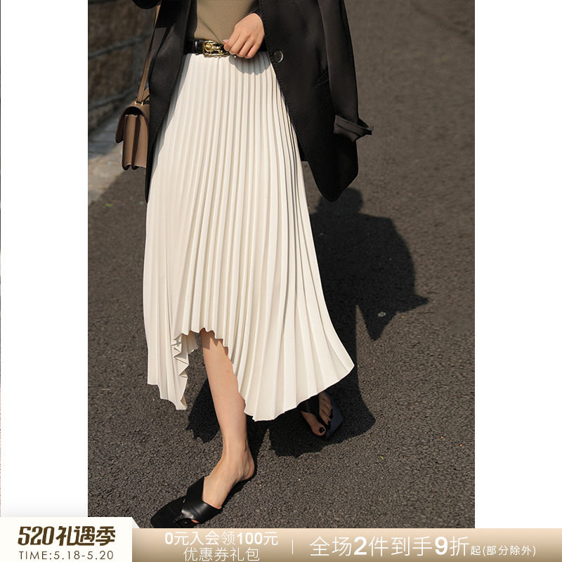 Mogas Anti-wrinkle Casual Stereodesign Small Crowdfeel Irregular Downswing 100 Pleated Skirt Half Body Dress Woman Spring Autumn