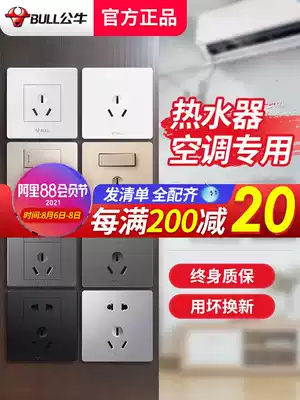 Bull 16a socket five 5-hole air conditioning water heater special high-power one-open three-hole household panel with switch