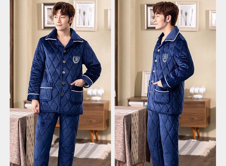 美凯腾 法兰绒加厚三层夹棉 家居服套装 天猫优惠券折后￥59~69包邮 男、女多色可选