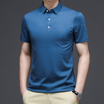 Mens middle-aged business short sleeve knitted Mulberry Silk solid color T-shirt cotton American gentleman polo shirt half sleeve bottoming