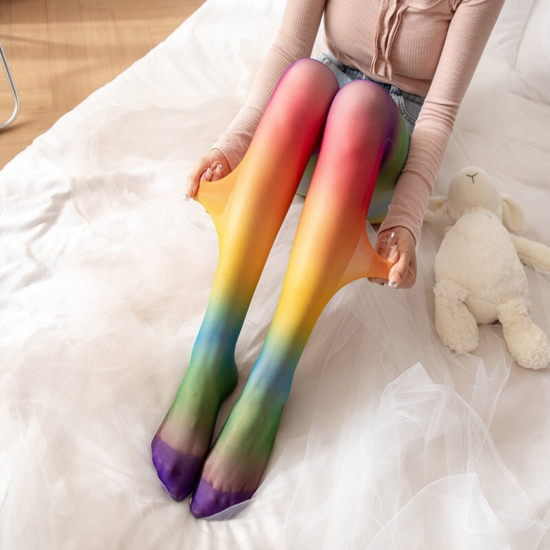 New Rainbow Stockings Cross-Border Japanese Style Thin Personalized Striped Pantyhose Colorful Spring and Autumn Gradient Party Stockings New Rainbow Stockings Cross-Border Japanese Style Thin Personalized Striped Pantyhose Colorful Spring and Autumn Gradient Party Stockings