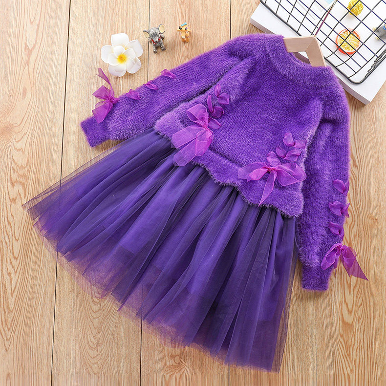 Girl sweater dress dress with dress and autumn winter 2023 new child foreign air princess dress plus suede thickened baby winter skirt-Taobao