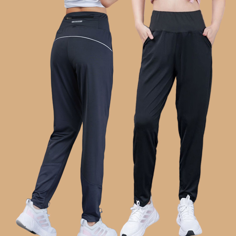 Women's High-Waisted Fleece-Lined Quick-Dry Sports Pants with Back Zipper Pocket, Thin Spring/Autumn Running and Fitness Loose Casual Pants