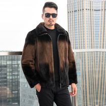 Winter imported velvet mink coat mens whole mink zipper lapel mink coat Fur trendy youth slim