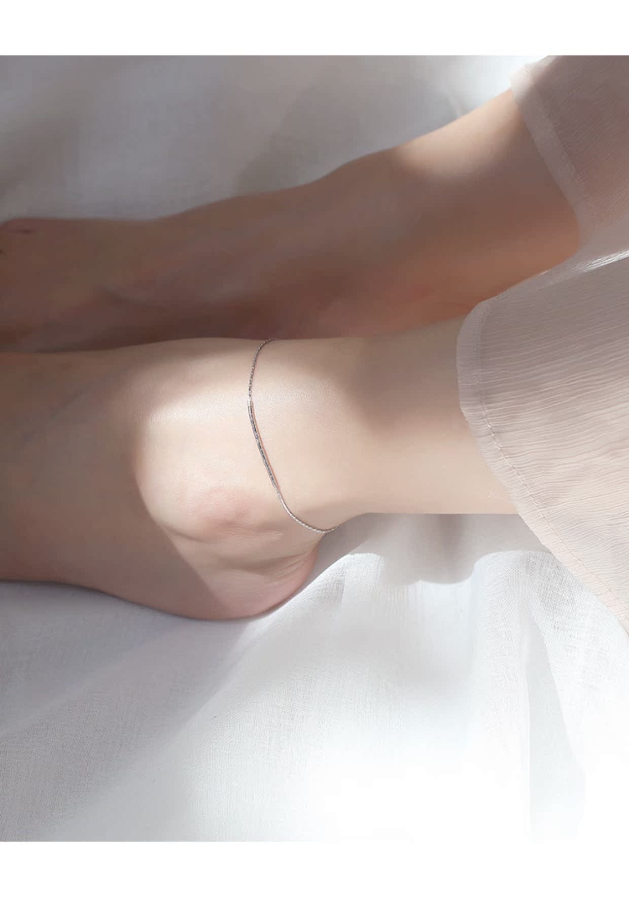Đồng hành cùng trang sức bạc ống tròn nhỏ bằng bạc vòng chân nữ phiên bản Hàn Quốc của học sinh đơn giản Sen series Vòng chân nữ trang sức nữ vòng chân bạc nữ đẹp
