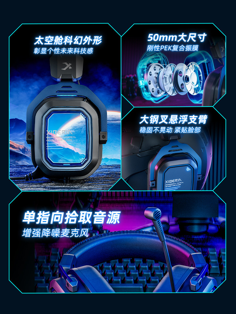 Siberia Gaming Headset S11 Over-Ear 7.1 E-Sports Wired for Mobile Phone, Tablet, and Computer Delta