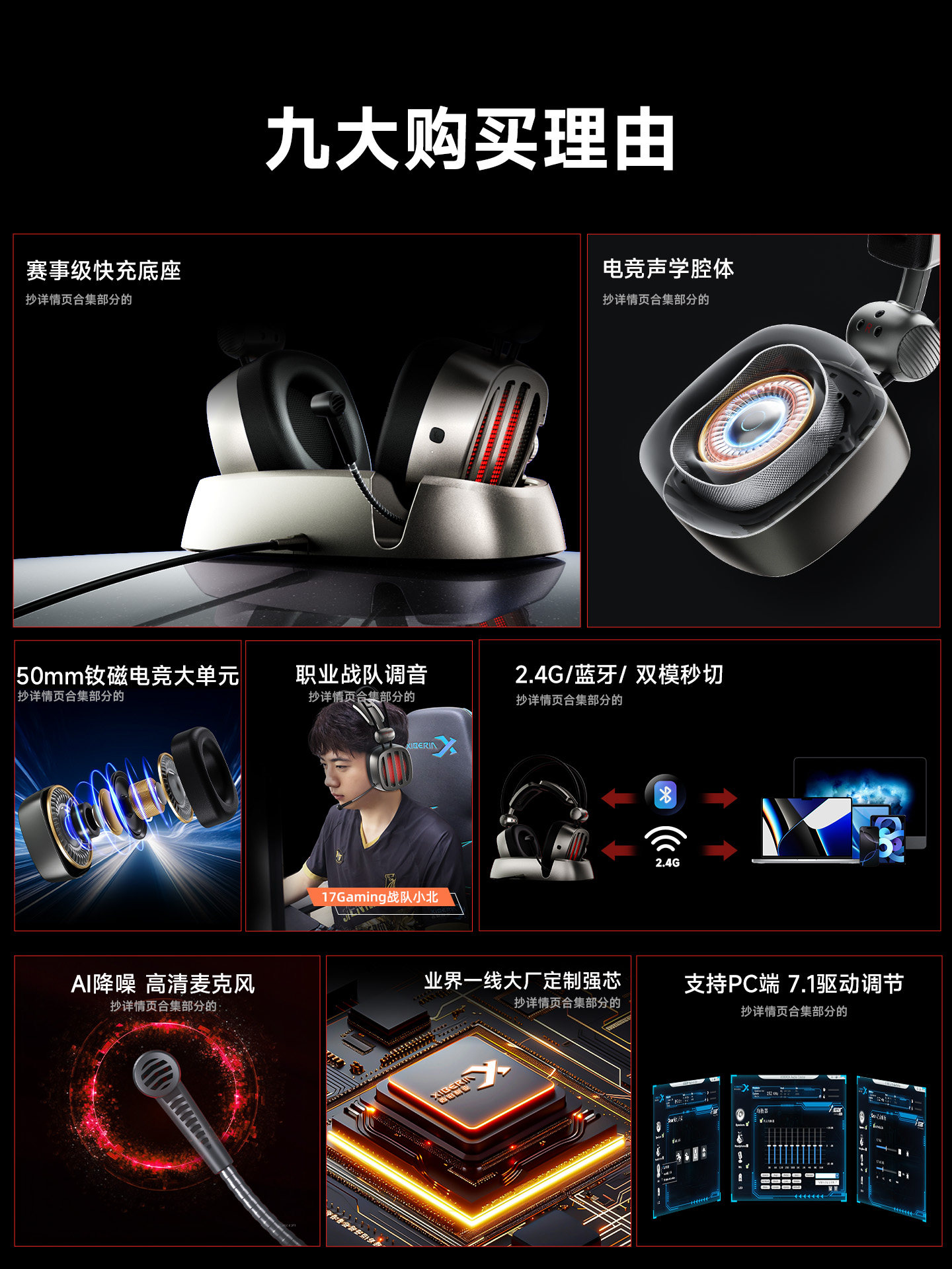 Siberia S21 Wireless Smart Charging Gaming Headset Over-Ear Bluetooth 2.4g E-Sports Computer Headset 7.1 for Pubg