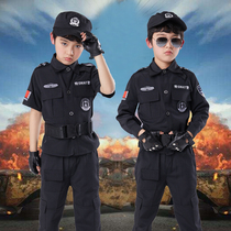 Childrens police uniform performance costume Boys special training small traffic police dance performance small military uniform Black cat sheriff performance costume