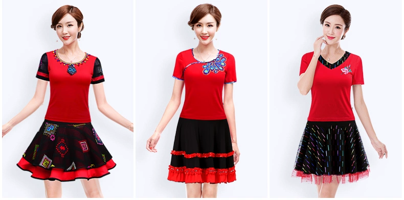 Slim 2019 Summer Square Dance Dance Trang phục mới Set Nữ dành cho người lớn Modal Tay áo ngắn Dance Dance Dress Váy - Khiêu vũ / Thể dục nhịp điệu / Thể dục dụng cụ