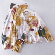 E49 original DAN fried chicken meaty skin-skin-skin-thin fabric printed flip collar loose long pants home suit