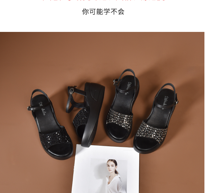 C8441 1520K GIÀY DÉP SANDAL NỮ JIARELA GẮN ĐÁ MÙA HÈ TRUNG NIÊN ĐẾ XUỒNG QUAI HẬU GIÀY DÉP NỮ DA BÒ G04 SẢN PHẨM MỚI