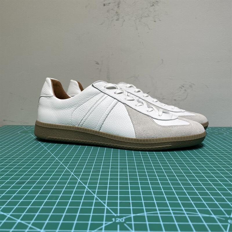 【Nine Elders】R170-1 Soft-Soled German Training Shoes White Distressed Top Layer Cowhide Casual Shoes Sneakers
