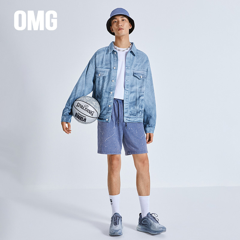 OMG trendy brand washed tie-dye denim jacket men's European and American streets 2022 spring and summer new lapel jacket jacket tide