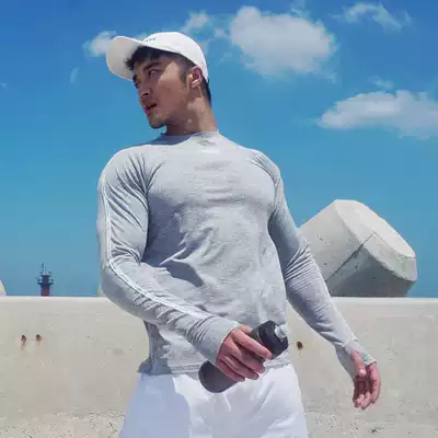 OMG official winter New Original set finger sports T-shirt men's long sleeve round neck casual stretch fitness top breathable