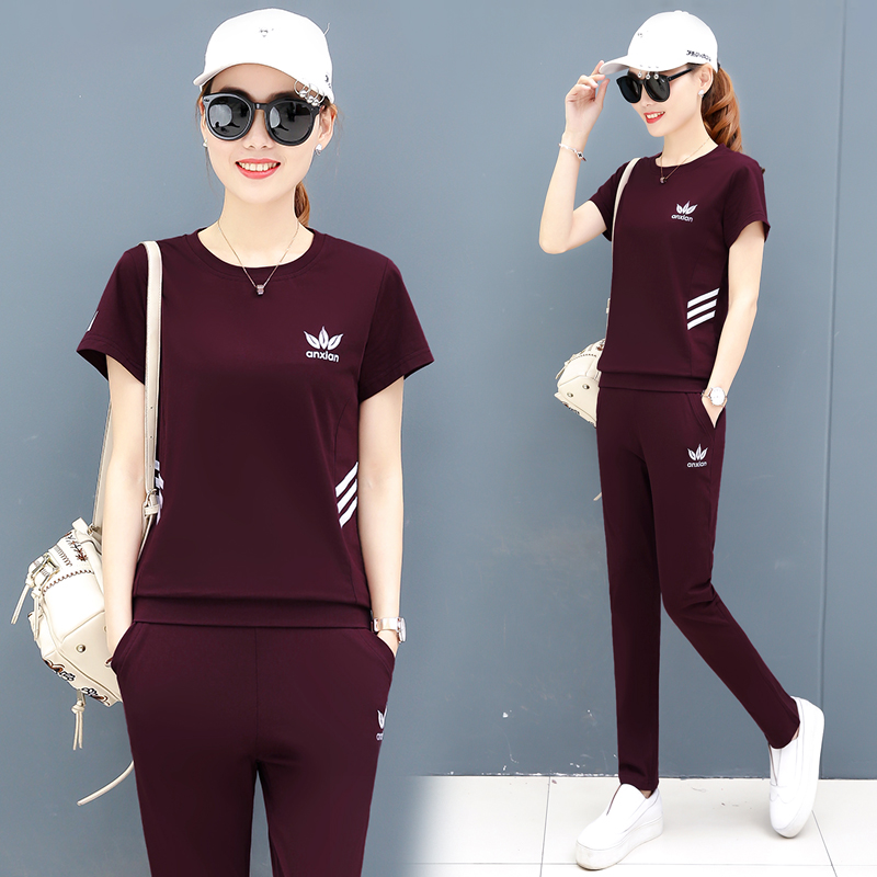 Short-sleeved trousers casual sportswear suit female summer 2020 new Korean version loose fashion cotton two-piece tide