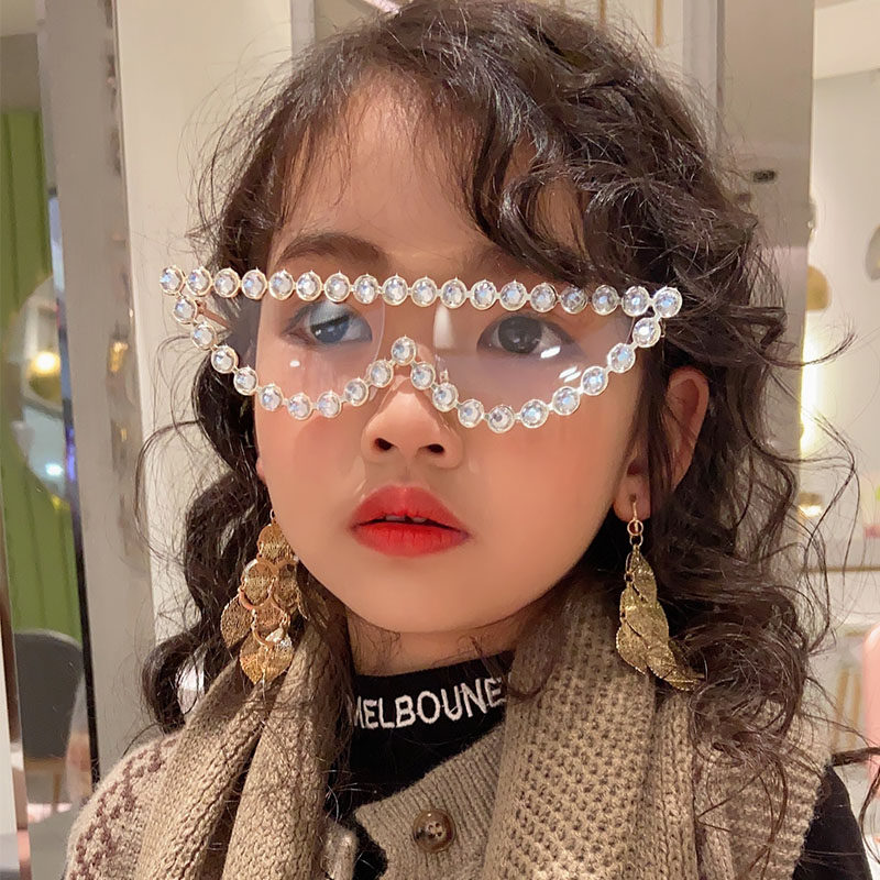 Personality Exaggerated Children's Glasses Parenting Stage Walking Show With Drill Triangle Photo Male Girl Child Flat Mirror-Taobao