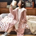 Váy ngủ lông cừu san hô mùa thu đông nữ pyjama dứa dài có thể mặc bên ngoài để giữ ấm, váy ngủ nữ, dịch vụ tại nhà - Night Robe Night Robe