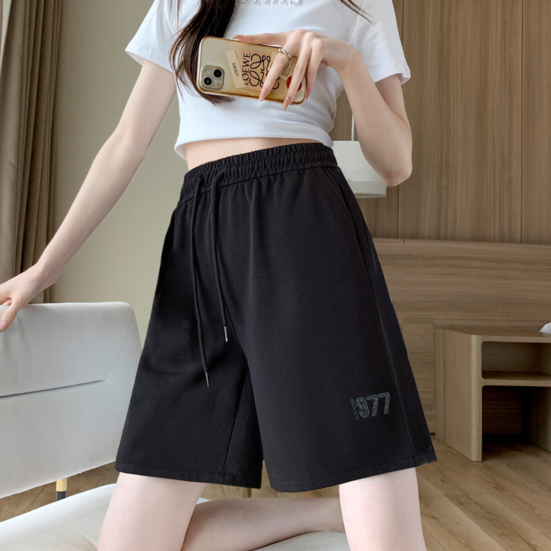 Black Sports Shorts for Women, Summer Thin Style, Loose Fit, High-Waisted, Slimming, Straight-Leg, Running, Casual, Wide-Leg Pants