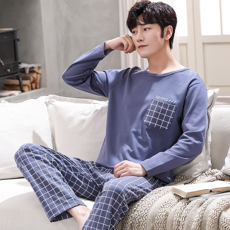 Sleepwear Male Pure Cotton Long Sleeve Full Cotton Spring Autumn Men's Youth Cartoon Large Size Thin summer Home Residence Suit Student Suit