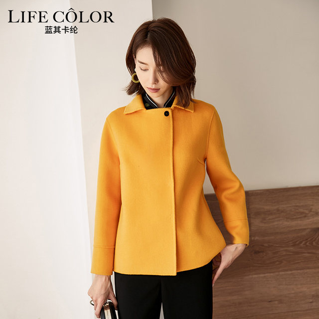 Straight woolen coat for women short autumn and winter simple temperament square collar slim thickened wool double-sided woolen short coat for women