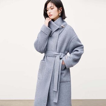 不规则高领立领气质高级感新款秋冬厚纯羊毛双面呢大衣女长款