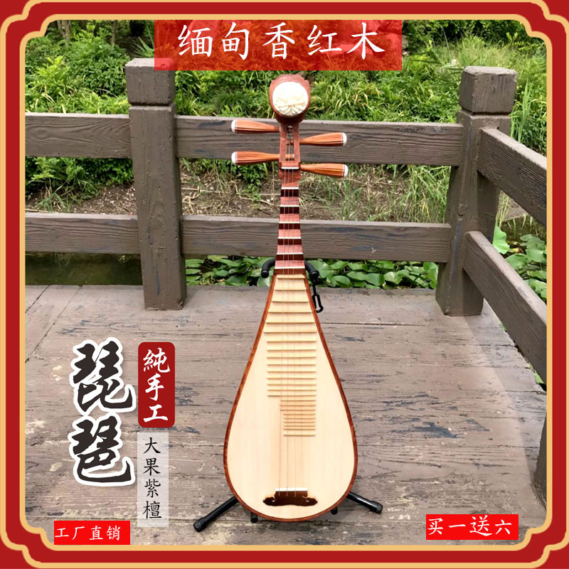 Shanghai handmade big fruit rosewood Burmese mahogany pipa instrument children adult examination professional playing acidwood