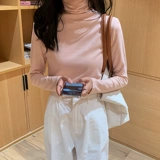 Демисезонный утепленный приятный телу лонгслив, городской стиль, облегающий крой, высокий воротник