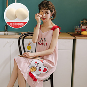 Summer pajama con trai với ngực đệm bông sling dài ngủ váy dễ thương phim hoạt hình cô gái sinh viên quần áo rộng nhà.