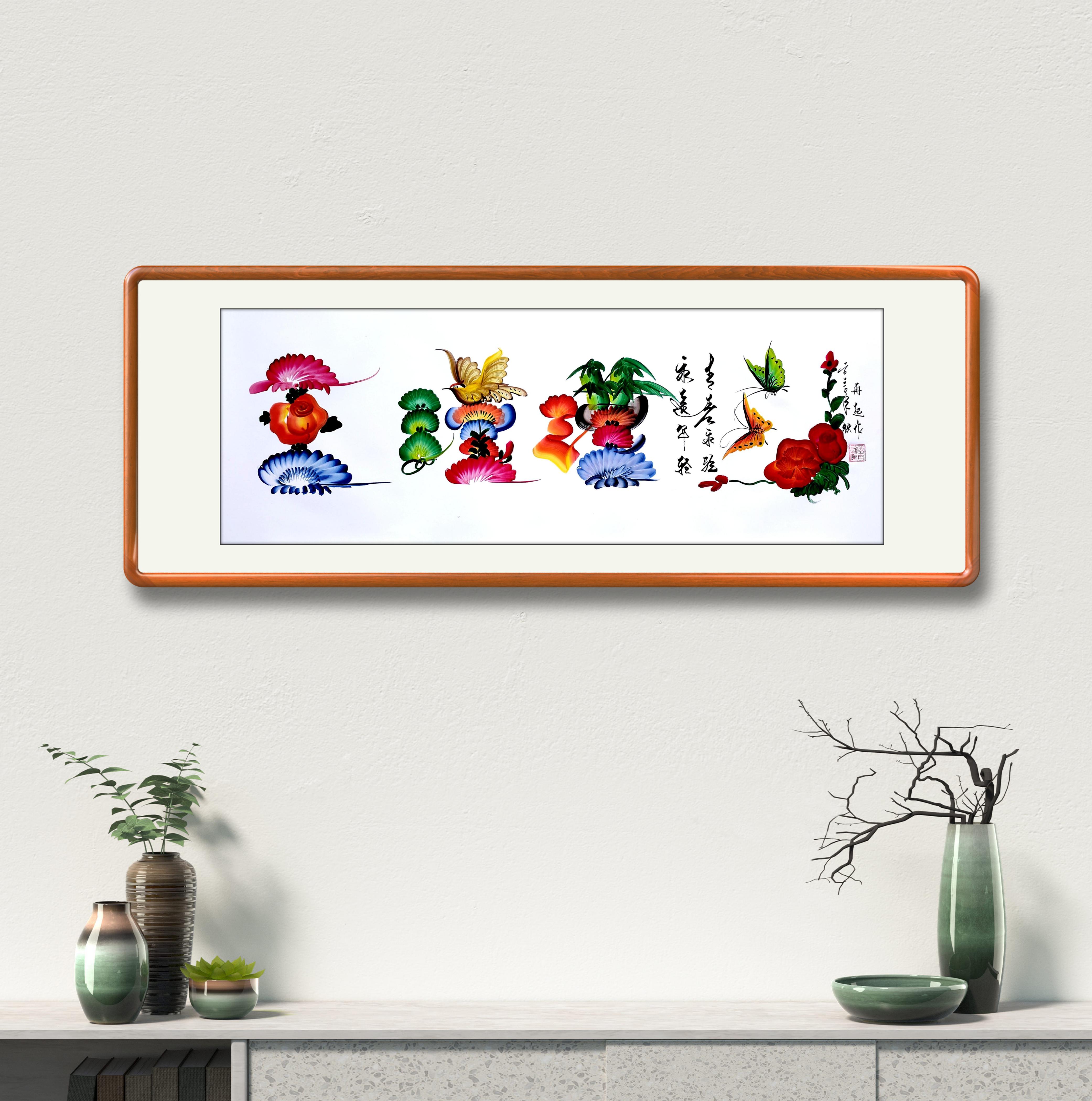 Simple antique stereo plate pen Chen Guocai hand-painted color characters name painting intangible heritage traditional national quintessence solid wood frame