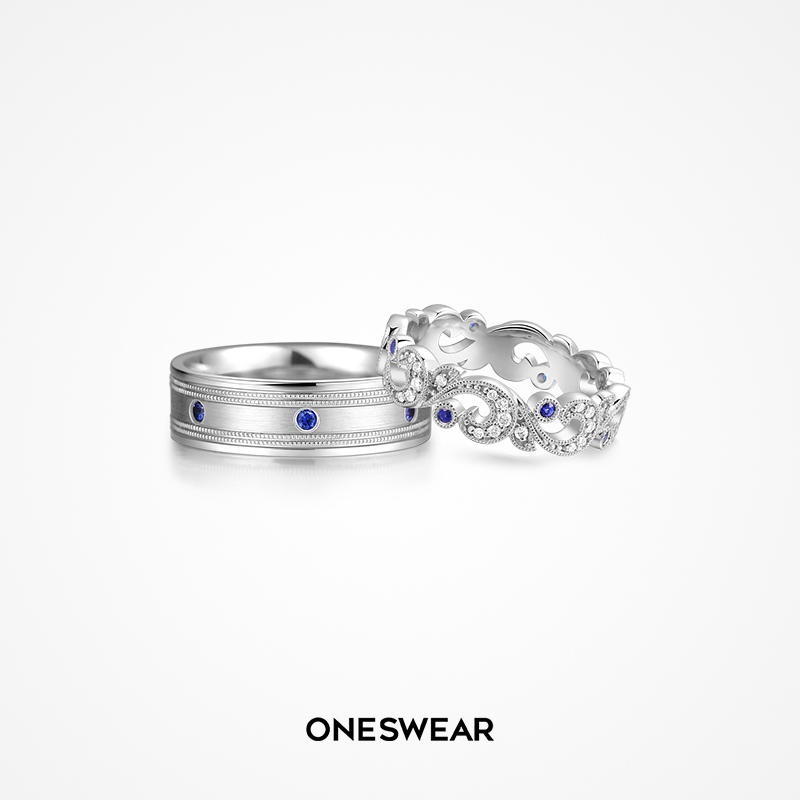 The Sanskrit ONESWEAR loves the infinite meritocratic 18K golden couple against the ring elegant Sapphire Platinum Wedding Ring