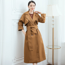 Mid-length trench coat womens spring and autumn 2020 new wife Korean version of large size Joker coat early spring coat