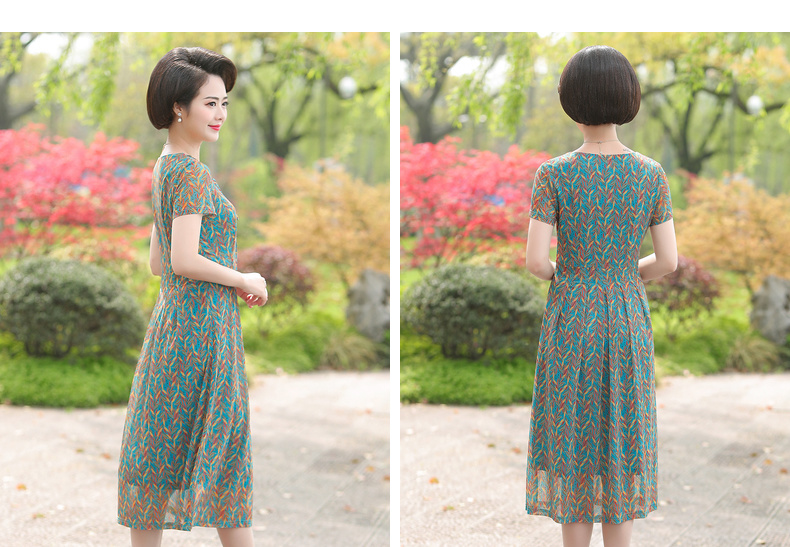 Váy mới 2019 cho mẹ mùa hè thời trang Đầm dáng cổ tròn ôm khít váy voan nữ trung niên - Quần áo của mẹ áo kiểu trung niên hàn quốc