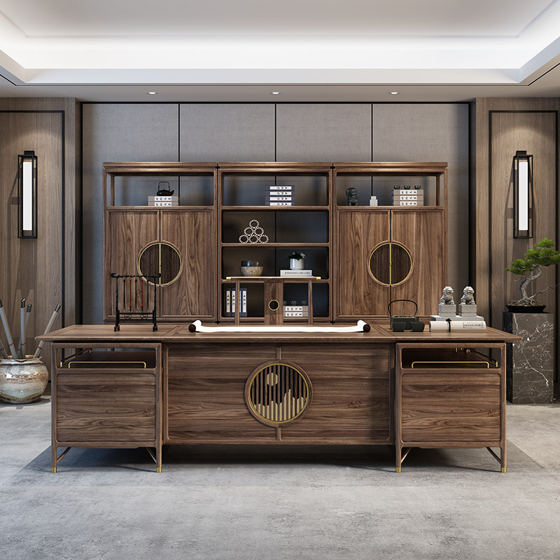 New Chinese Boss Desk Big Bandae President Table And Chairs Combined High-end Solid Wood Office Furniture Innate Wood Custom