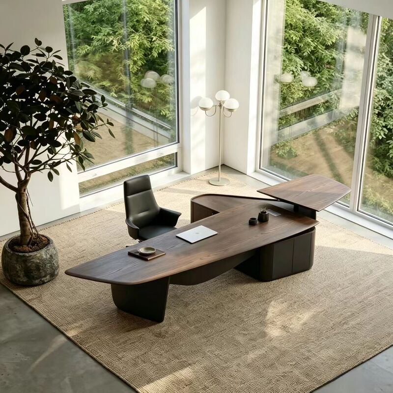 Modern Light Luxury Solid Wood Executive Computer Desk Office Desk 2026 New Model Black Walnut President Executive Desk with Height Adjustment