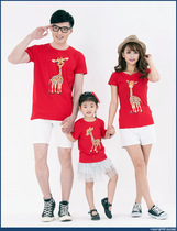 2021 parent-child outfit a family of three four summer Women net red cotton T-shirt short sleeve family dress