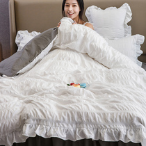 Net Red Fairy Sewerage Four-piece Girl Puff Miss Pure Cotton quilt cover Princess Bed Sheets Cotton Bed Skirt