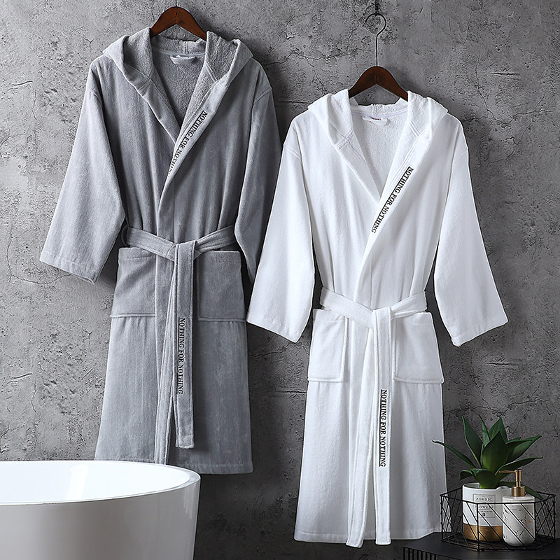 2021 new hotel bathrobe long robe Men's Women cotton absorbent quick-drying bathrobe couple thick pajamas