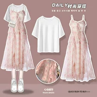 Красное белое платье-комбинация, комплект, корсет, юбка, платье, цветочный принт, короткий рукав