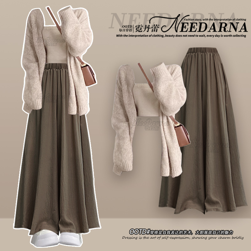 Simple Light-Colored Outfit, Fishing-Style Date Dress, Early Spring Melard Korean-Style Relaxed Dress, Long Skirt Pants