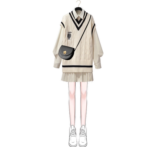 Весенний демисезонный свитер, платье, юбка в складку, комплект, 2022