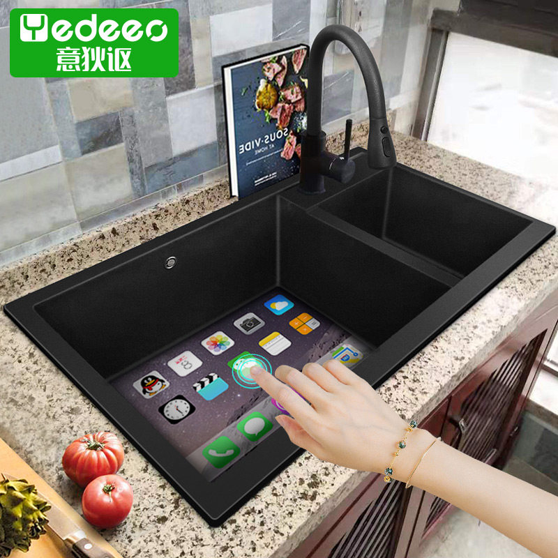 Italy Di black kitchen quartz stone granite sink sink sink sink sink large double tank table Basin