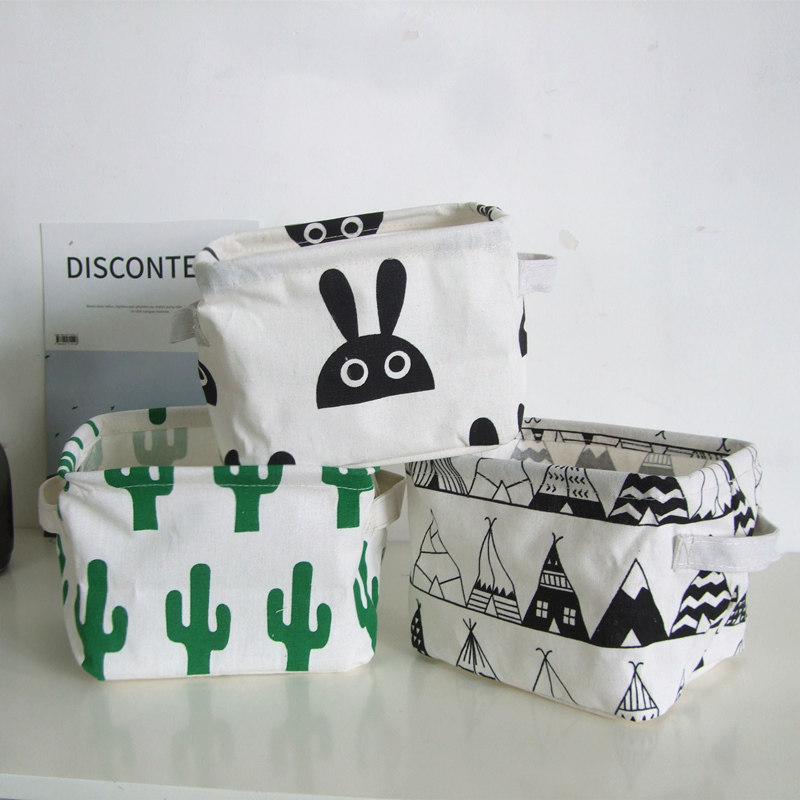 Walking Nordic kitchen bathroom snacks cosmetics storage basket cotton and linen fabric storage basket small desktop storage box